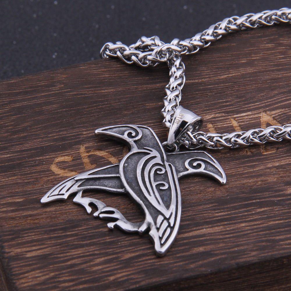 Odin's Ravens Hugin and Munin Raven Totem Pendant Necklace