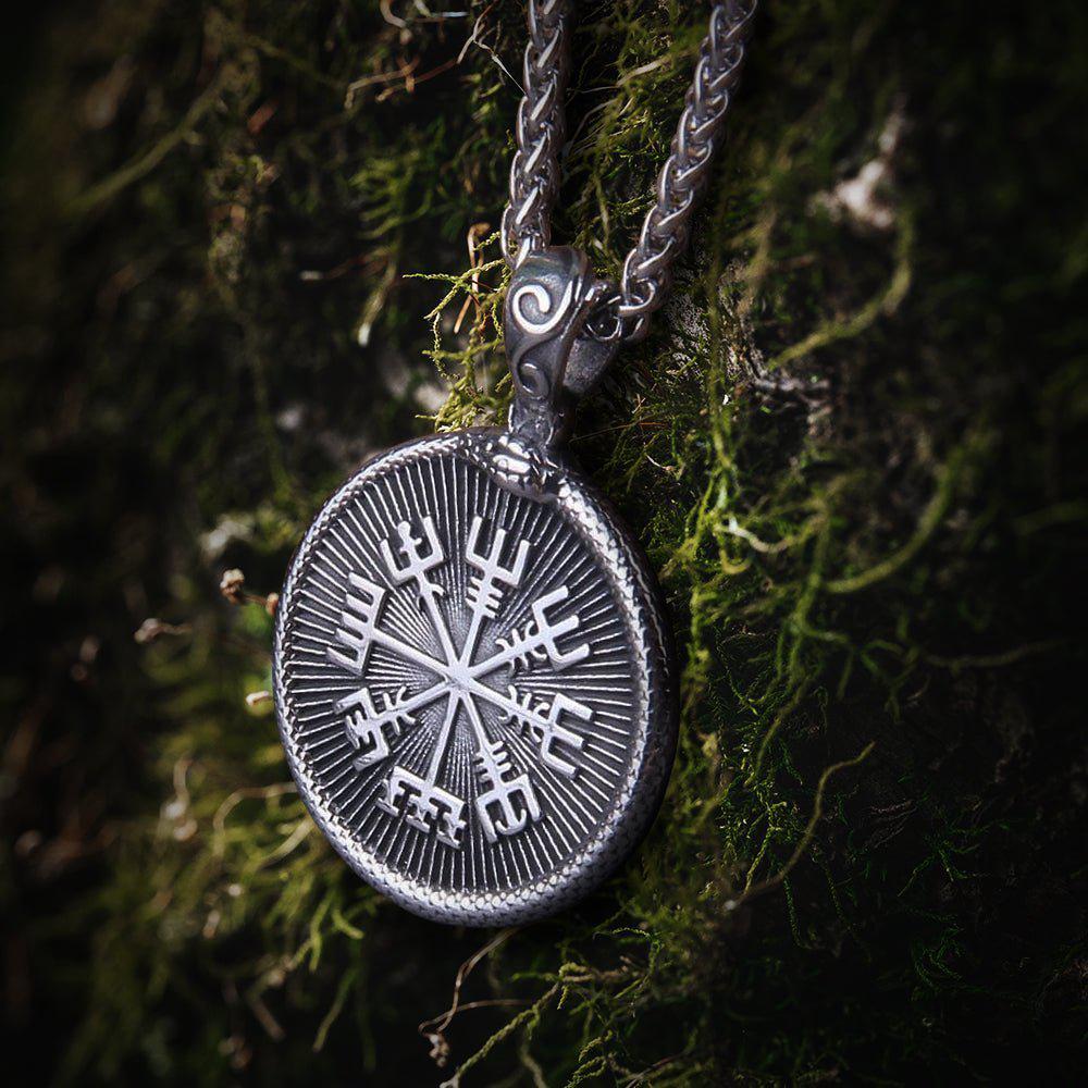 Ouroboros Jormungandr Vegvisir Viking Compass Steel Pendant Necklace