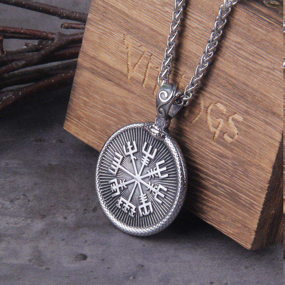 Ouroboros Jormungandr Vegvisir Viking Compass Steel Pendant Necklace