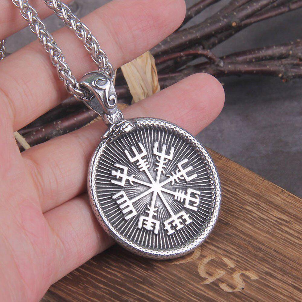 Ouroboros Jormungandr Vegvisir Viking Compass Steel Pendant Necklace