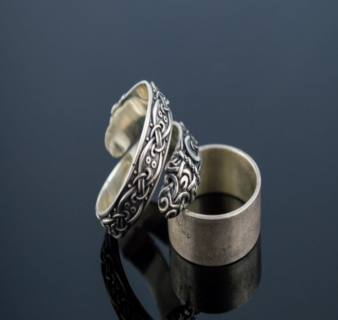 Ouroboros Ring with Viking Ornament Sterling Silver Norse Ring