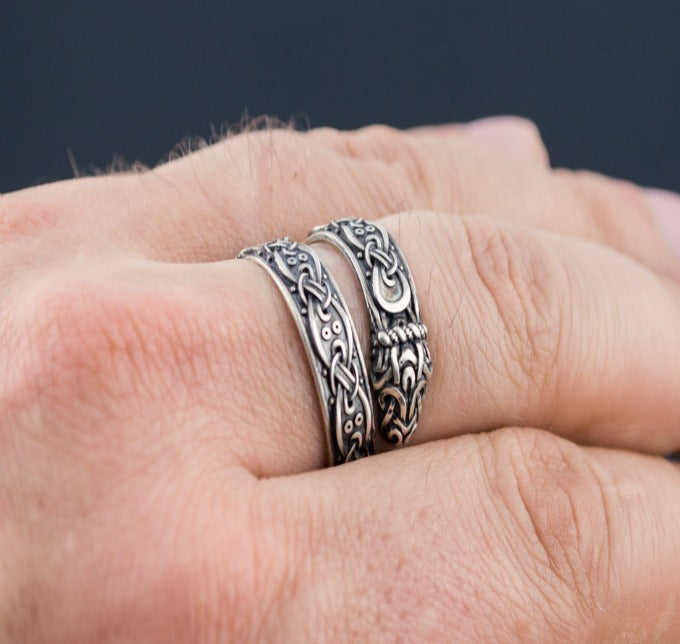 Ouroboros Ring with Viking Ornament Sterling Silver Norse Ring