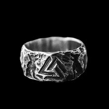 Load image into Gallery viewer, Pagan Viking Valknut and Wolves Hati and Skoll Ring | Stainless Steel
