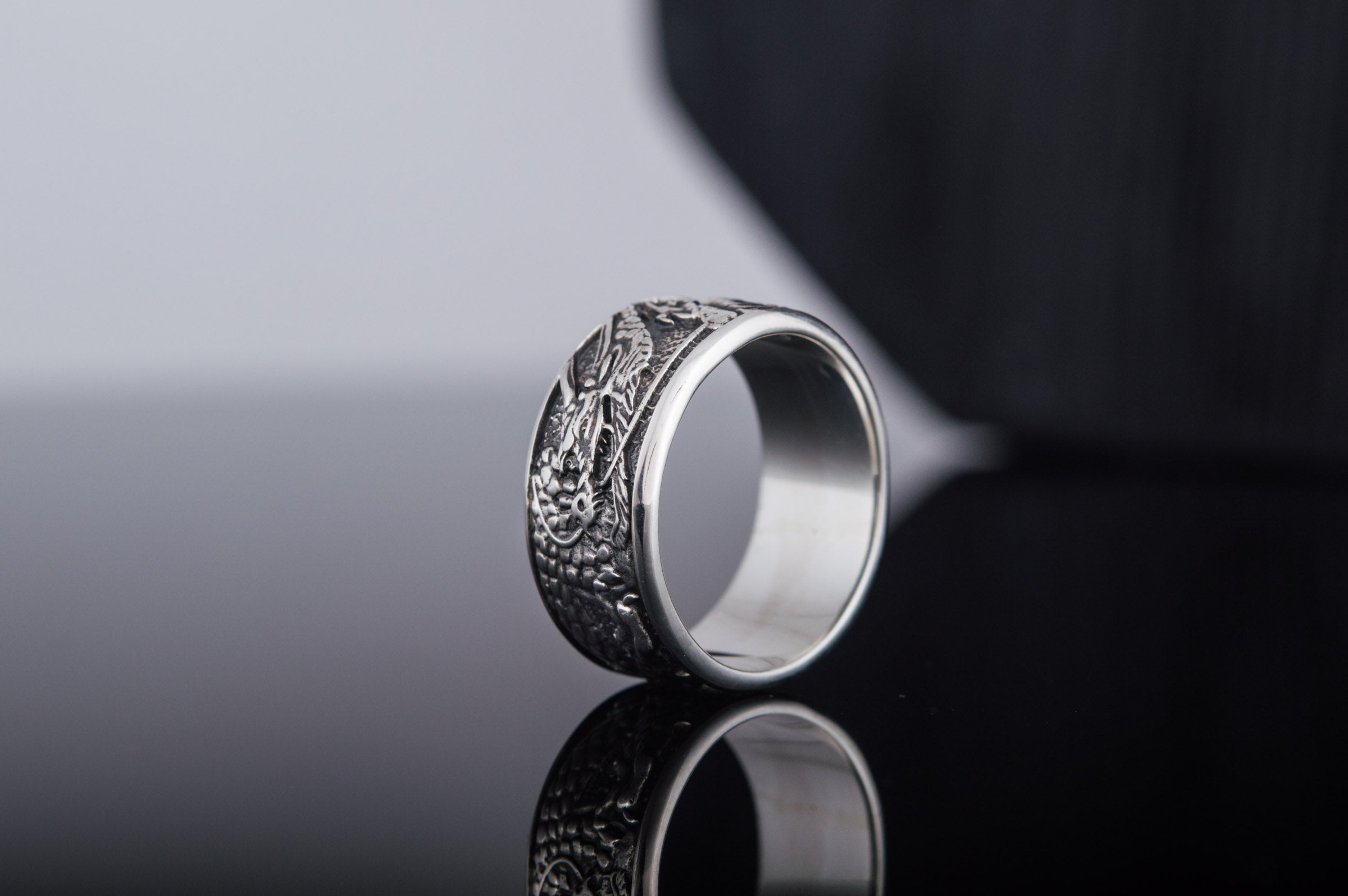 Ring with Dragon Symbol Sterling Silver Handmade Ring