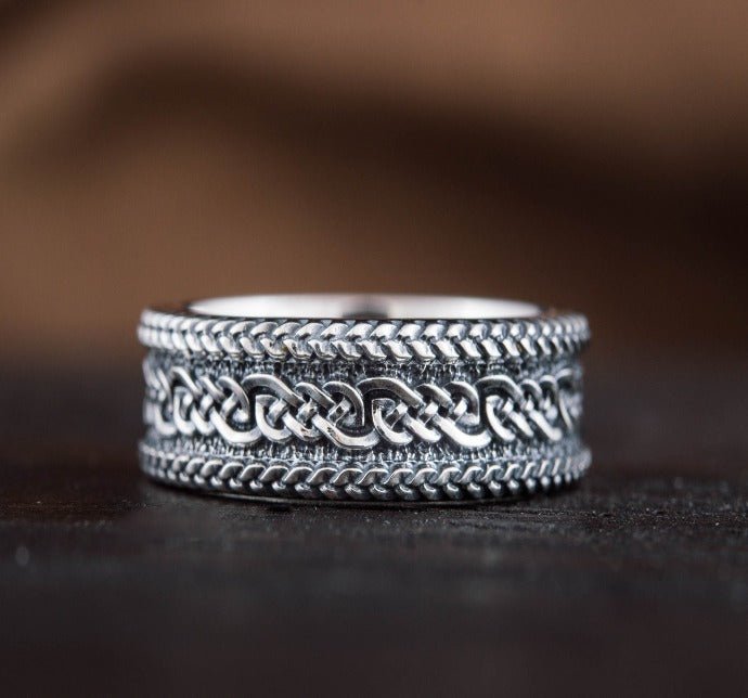 Ring with Ornament Sterling Silver Handcrafted Viking Ring