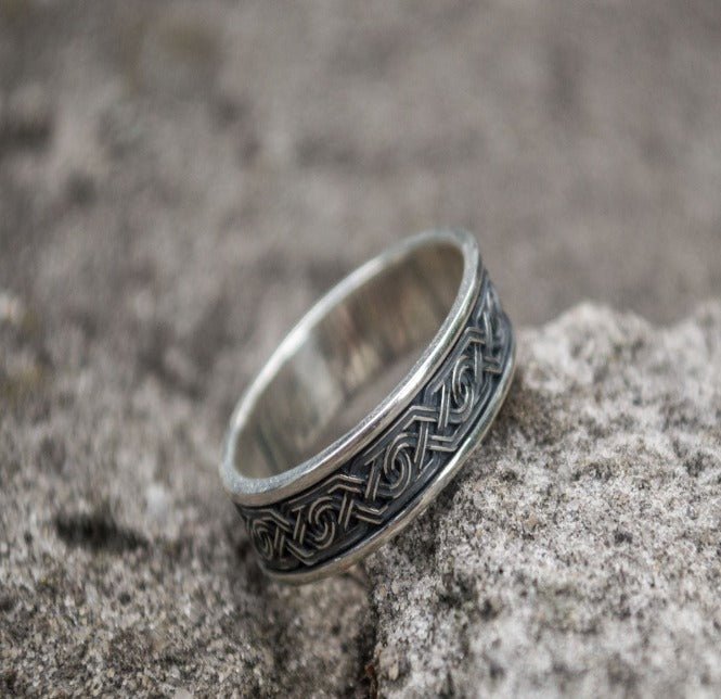 Handcrafted Viking Ornament Ring | Sterling Silver | Custom Sizing