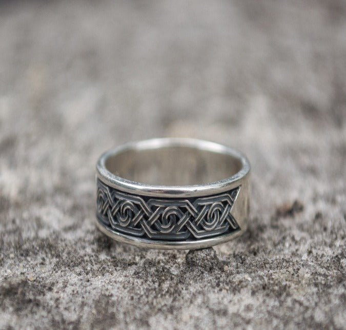 Handcrafted Viking Ornament Ring | Sterling Silver | Custom Sizing