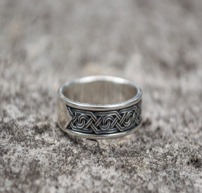 Handcrafted Viking Ornament Ring | Sterling Silver | Custom Sizing