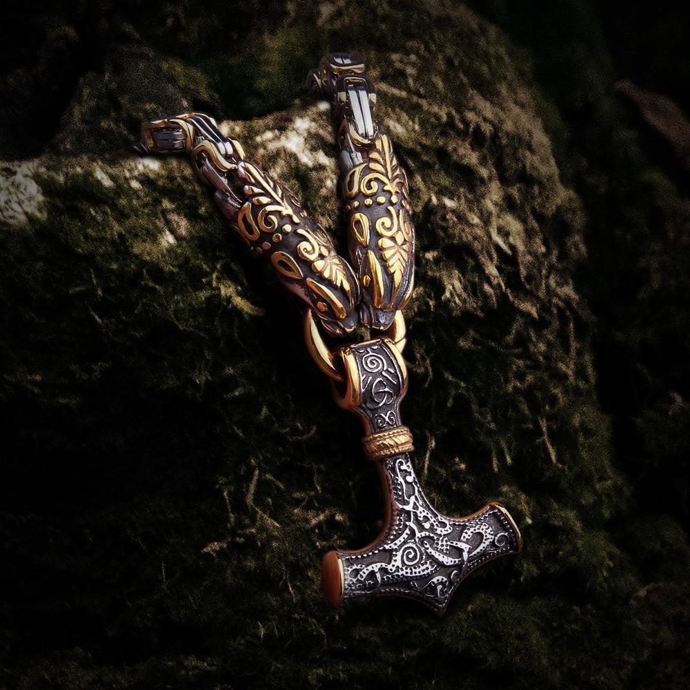 Serpent Mjolnir King’s Chain in Gold & Steel.