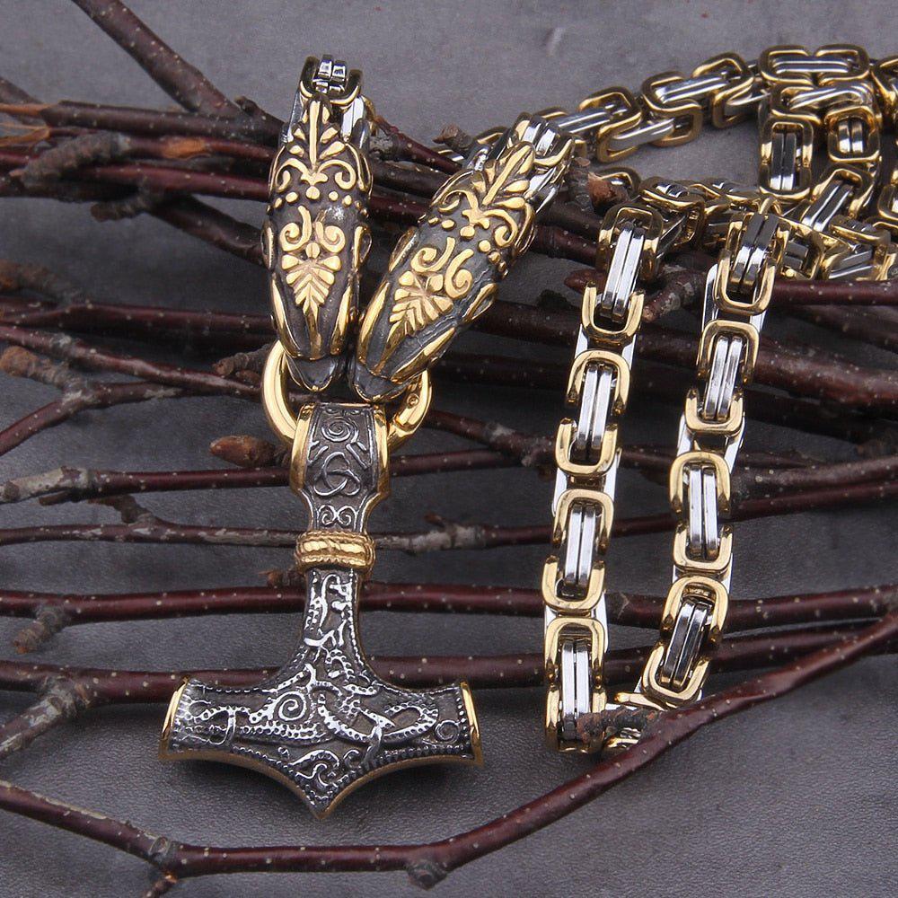 Serpent Mjolnir King’s Chain in Gold & Steel.