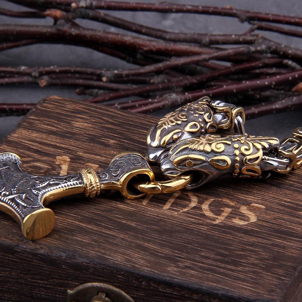 Serpent Mjolnir King’s Chain in Gold & Steel.