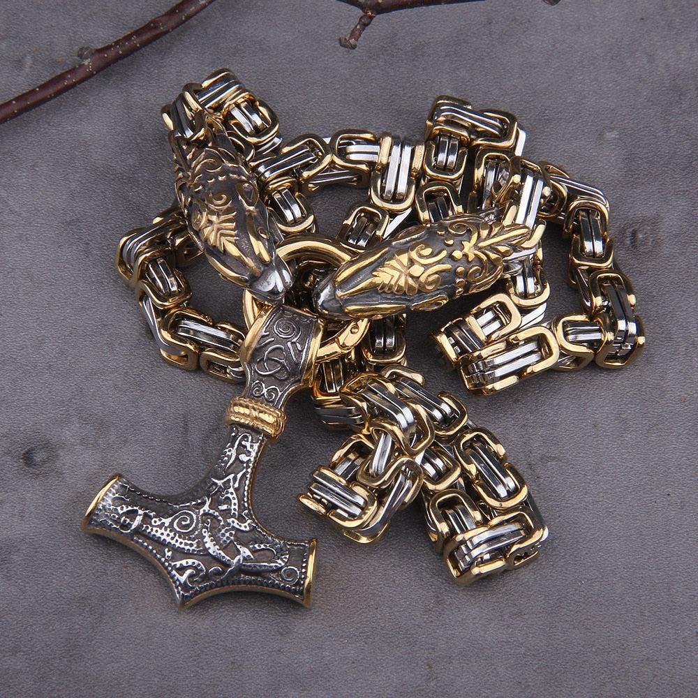 Serpent Mjolnir King’s Chain in Gold & Steel.