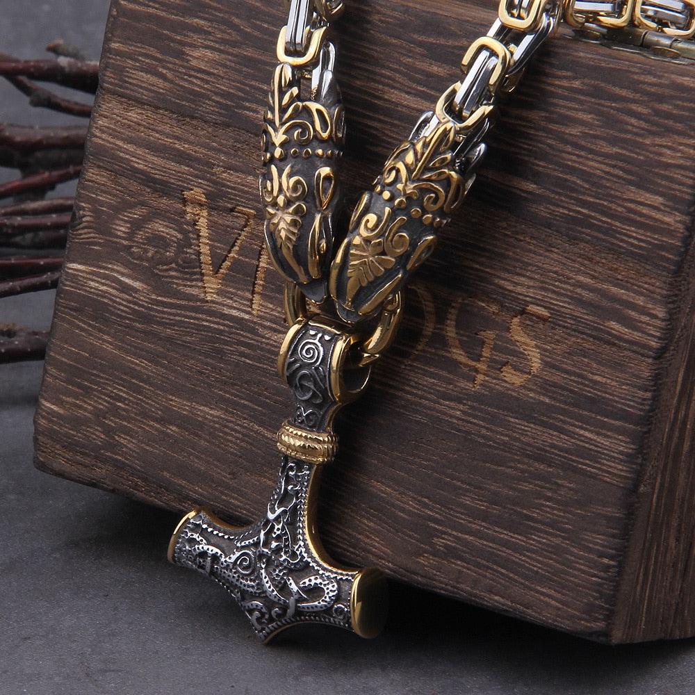 Serpent Mjolnir King’s Chain in Gold & Steel.