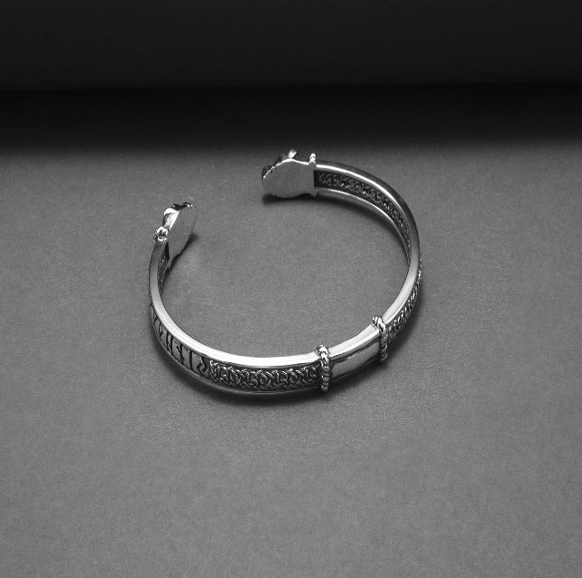 Jormungandr Bracelet | Silver Viking Cuff with Elder Futhark Runes