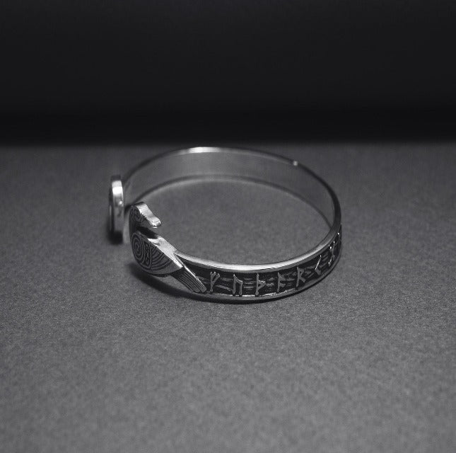 Odin's Ravens Viking Bracelet | Sterling Silver with Runic Inscriptions