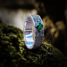 Load image into Gallery viewer, Slavic Ornament Ring with Cubic Zirconia Sterling Silver Pagan Ring
