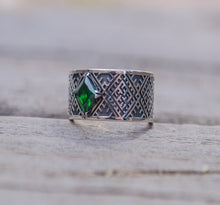 Load image into Gallery viewer, Slavic Ornament Ring with Cubic Zirconia Sterling Silver Pagan Ring
