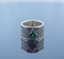 Load image into Gallery viewer, Slavic Ornament Ring with Cubic Zirconia Sterling Silver Pagan Ring
