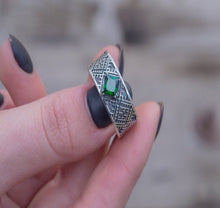 Load image into Gallery viewer, Slavic Ornament Ring with Cubic Zirconia Sterling Silver Pagan Ring
