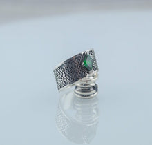 Load image into Gallery viewer, Slavic Ornament Ring with Cubic Zirconia Sterling Silver Pagan Ring
