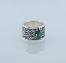 Load image into Gallery viewer, Slavic Ornament Ring with Cubic Zirconia Sterling Silver Pagan Ring
