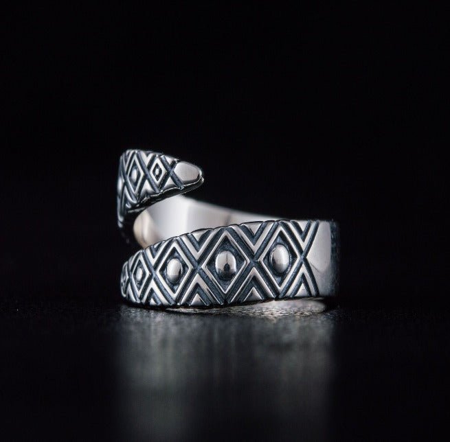 Snake Style Ring with Geometry Ornament Sterling Silver Ring