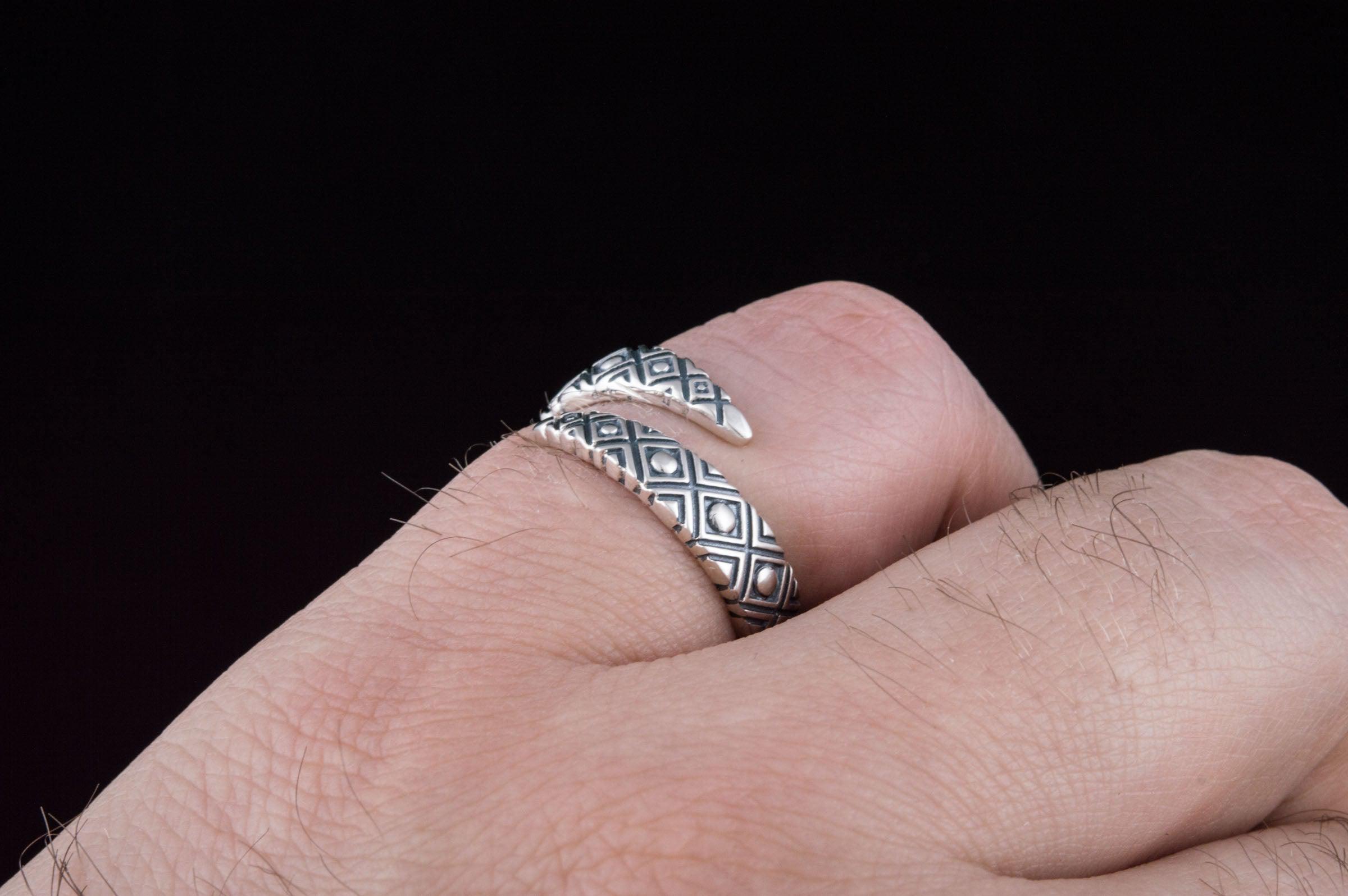 Snake Style Ring with Geometry Ornament Sterling Silver Ring