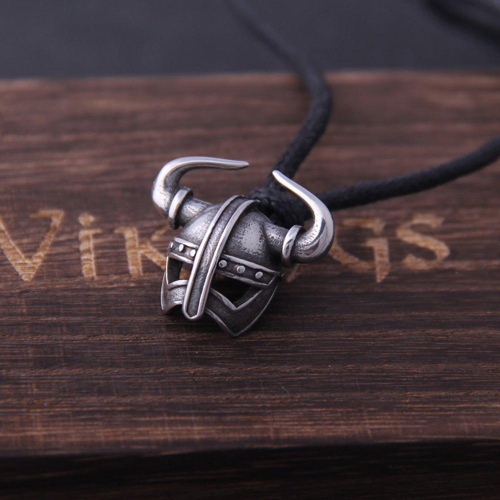 Solid Steel Viking Helm Pendant Necklace