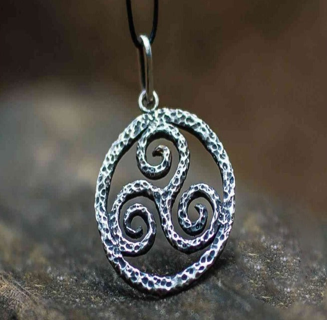 Spiral Triskele Symbol Pendant Sterling Silver Viking Necklace