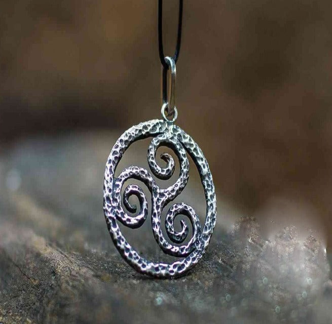 Spiral Triskele Symbol Pendant Sterling Silver Viking Necklace