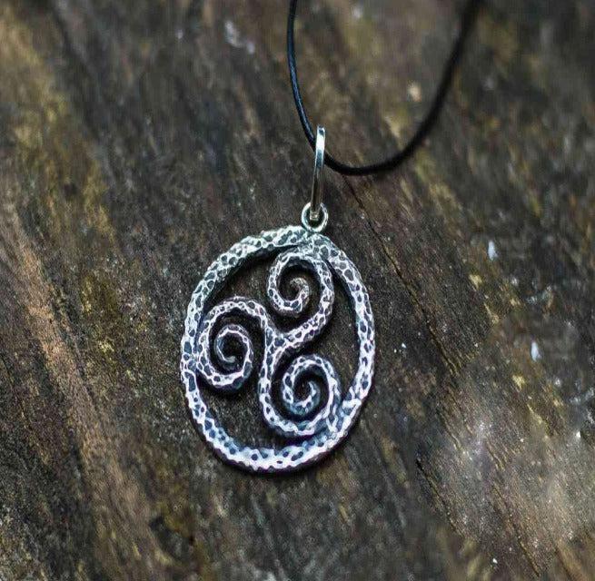 Spiral Triskele Symbol Pendant Sterling Silver Viking Necklace