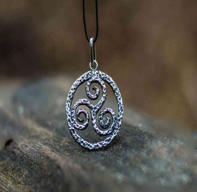 Spiral Triskele Symbol Pendant Sterling Silver Viking Necklace