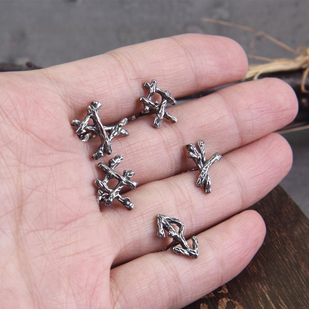 Steel Branch Futhark Rune Stud Earrings