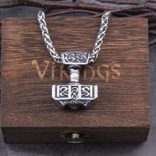 Load image into Gallery viewer, Steel Knotwork Heavy Thor&#39;s Hammer Mjolnir Pendant Necklace
