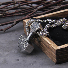 Load image into Gallery viewer, Steel Knotwork Heavy Thor&#39;s Hammer Mjolnir Pendant Necklace
