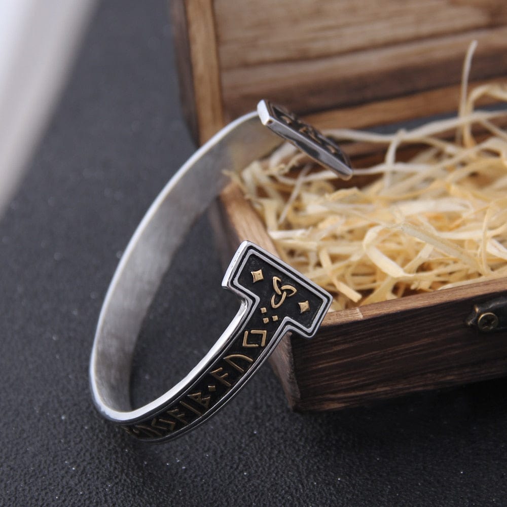 Steel Stamped Futhark Rune Bangle Bracelet