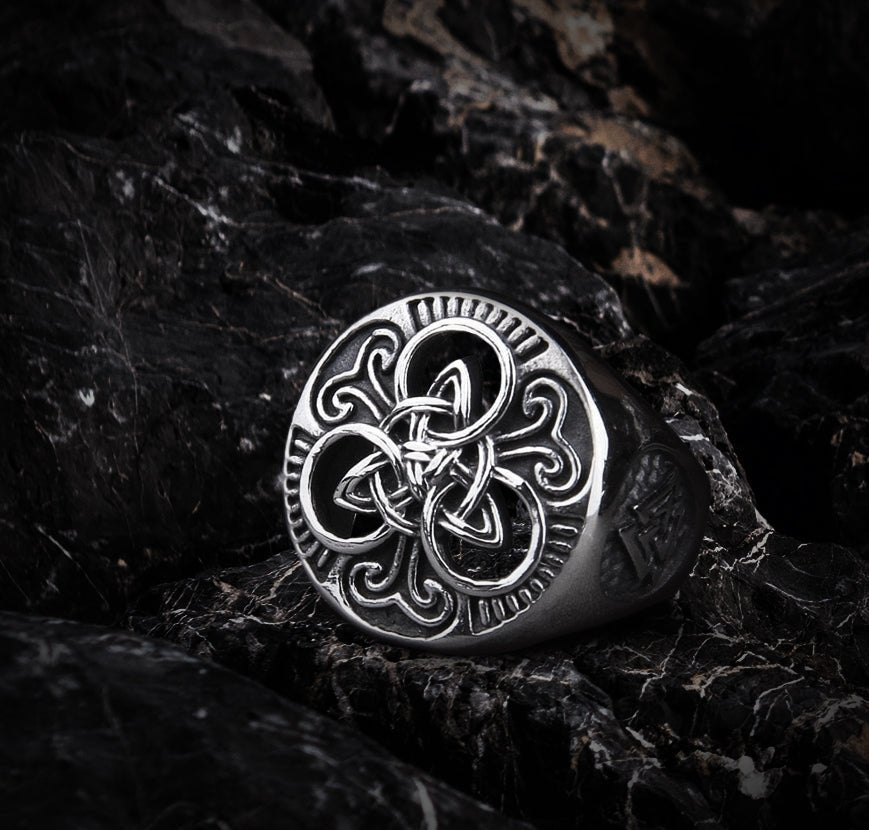 Steel Viking Knotwork Triskelion Ring