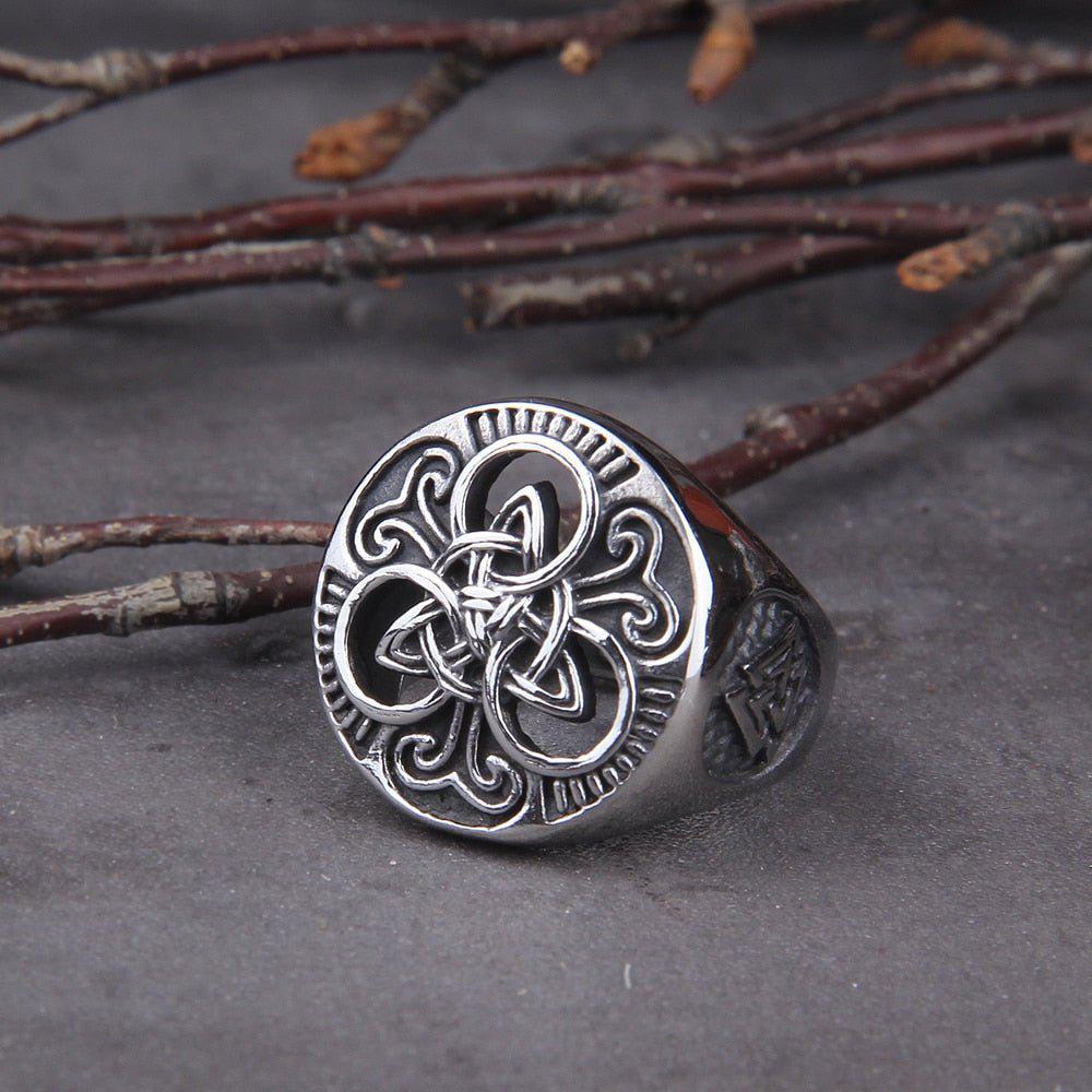 Steel Viking Knotwork Triskelion Ring