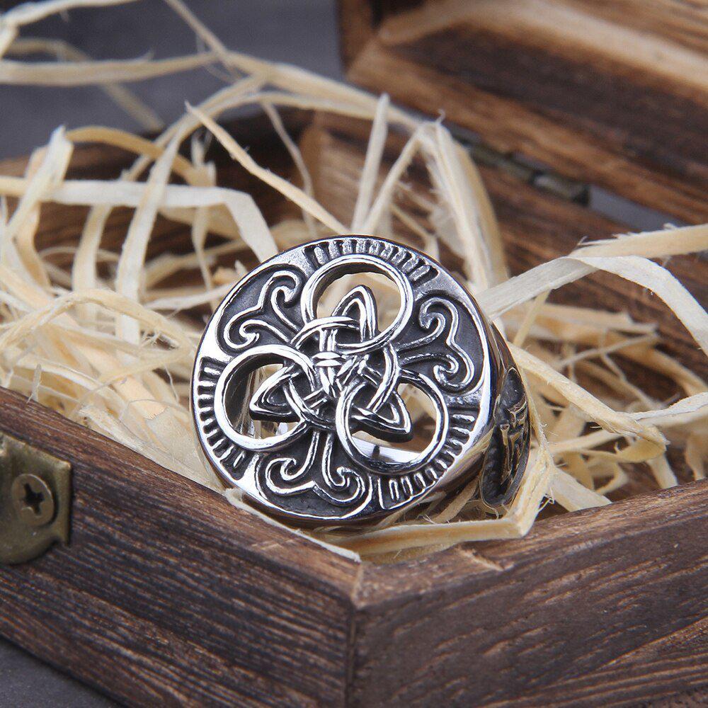 Steel Viking Knotwork Triskelion Ring