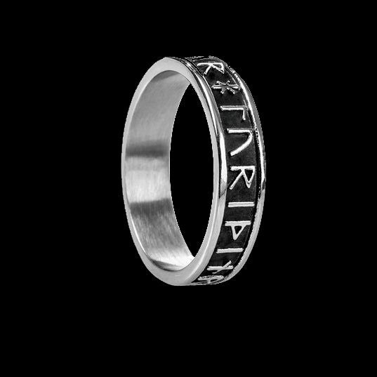 Steel Viking Ring with Elder Futhark Runes