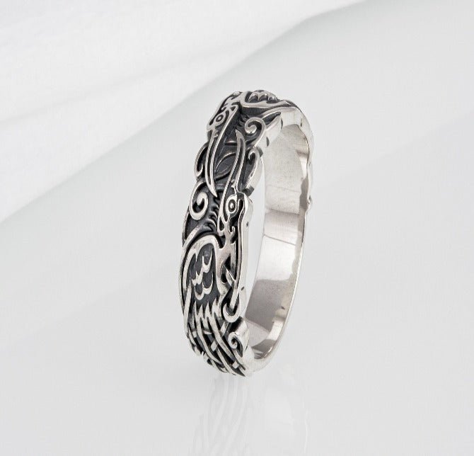 Ravens and Ornaments Viking Ring | Handcrafted Sterling Silver