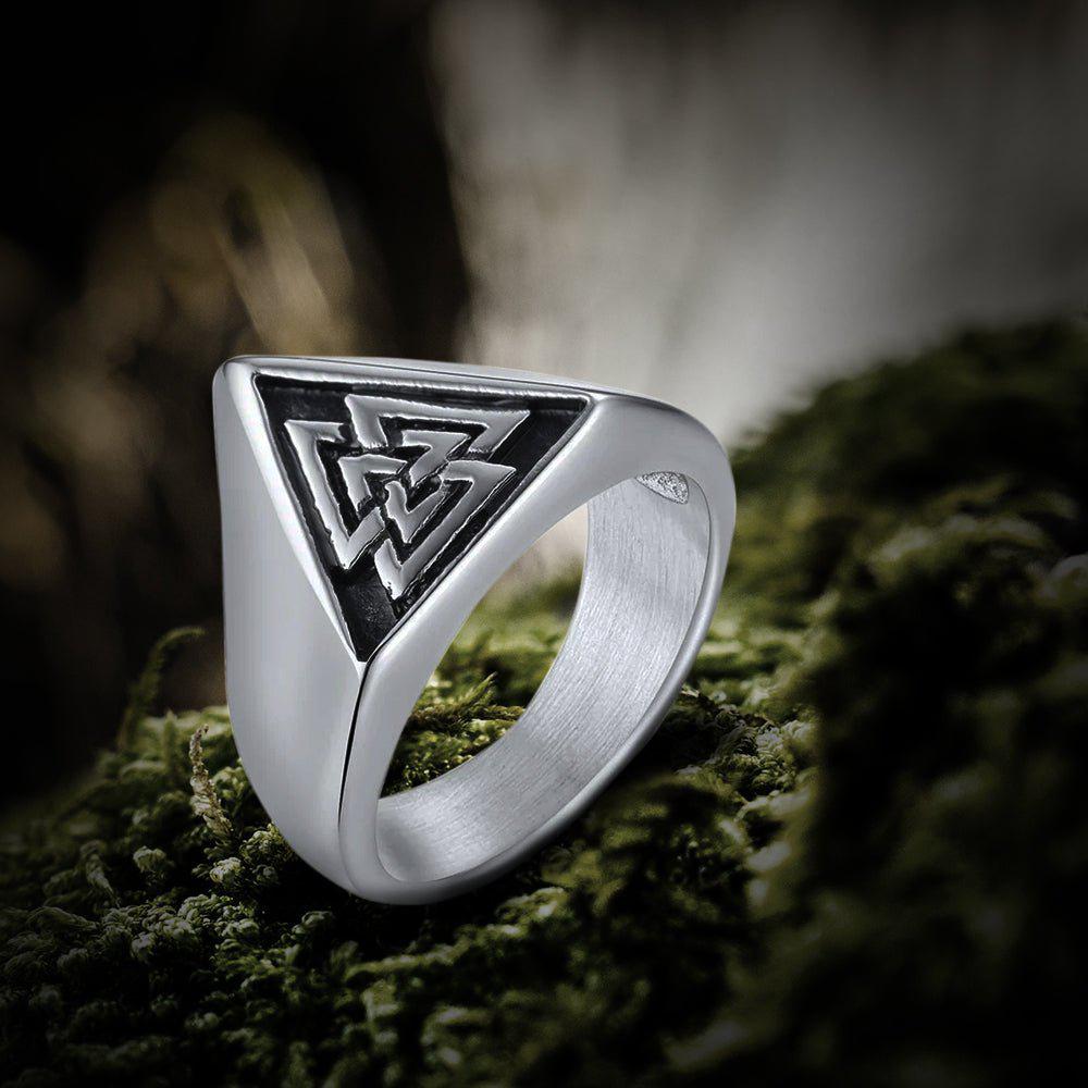 Sterling Silver Viking Triangle Shaped Valknut Ring