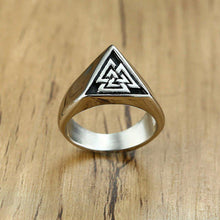 Load image into Gallery viewer, Sterling Silver Viking Triangle Shaped Valknut Ring
