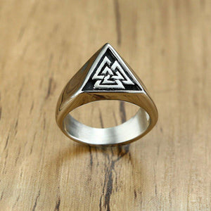 Sterling Silver Viking Triangle Shaped Valknut Ring