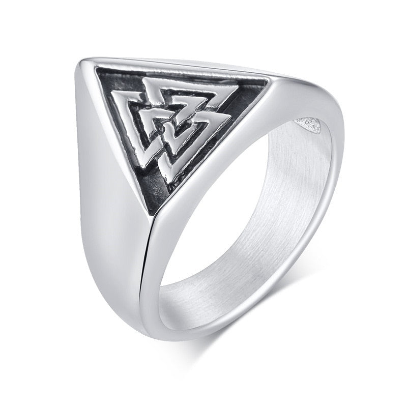 Sterling Silver Viking Triangle Shaped Valknut Ring