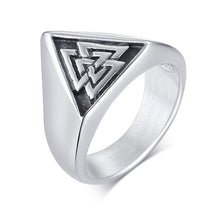 Load image into Gallery viewer, Sterling Silver Viking Triangle Shaped Valknut Ring
