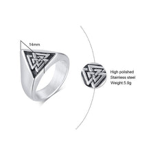 Load image into Gallery viewer, Sterling Silver Viking Triangle Shaped Valknut Ring

