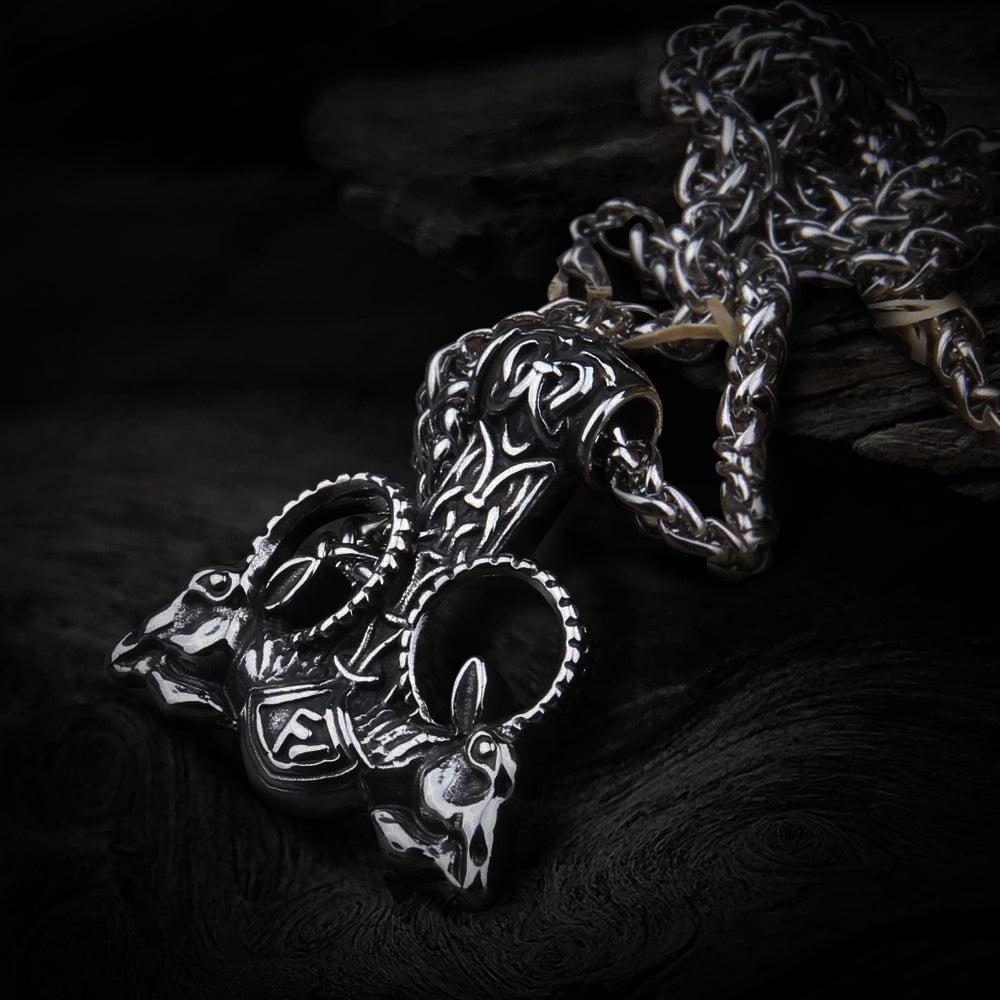 Thor Hammer With Goat Runes Necklace