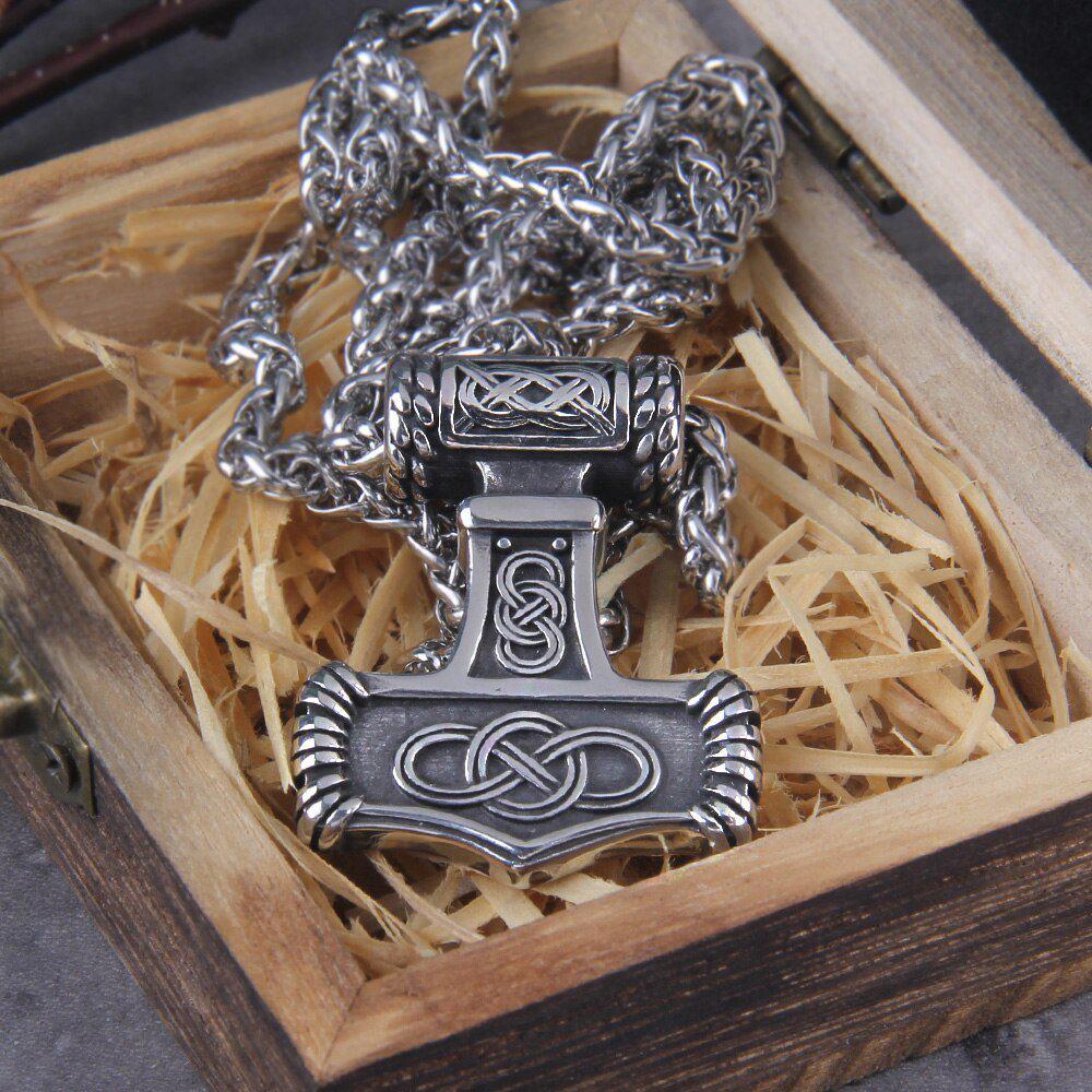 Thor’s Hammer Mjolnir Eternity Knotwork Viking Necklace