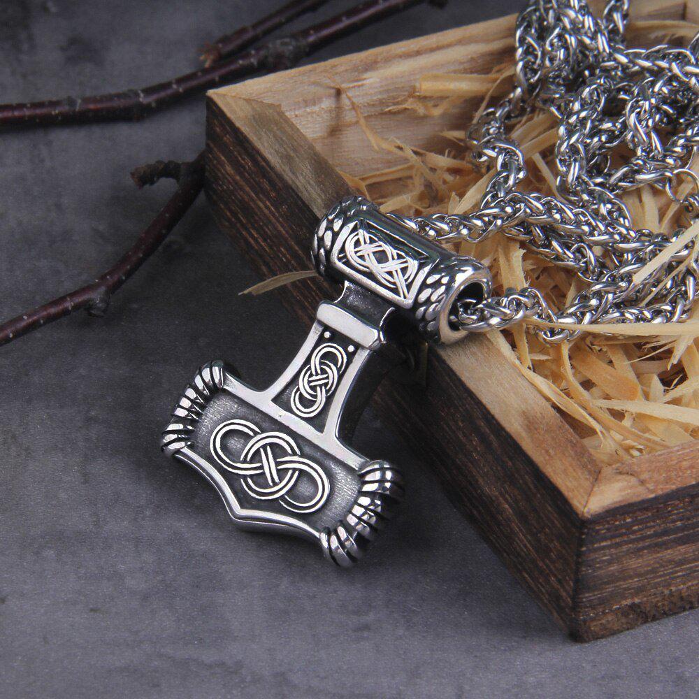 Thor’s Hammer Mjolnir Eternity Knotwork Viking Necklace